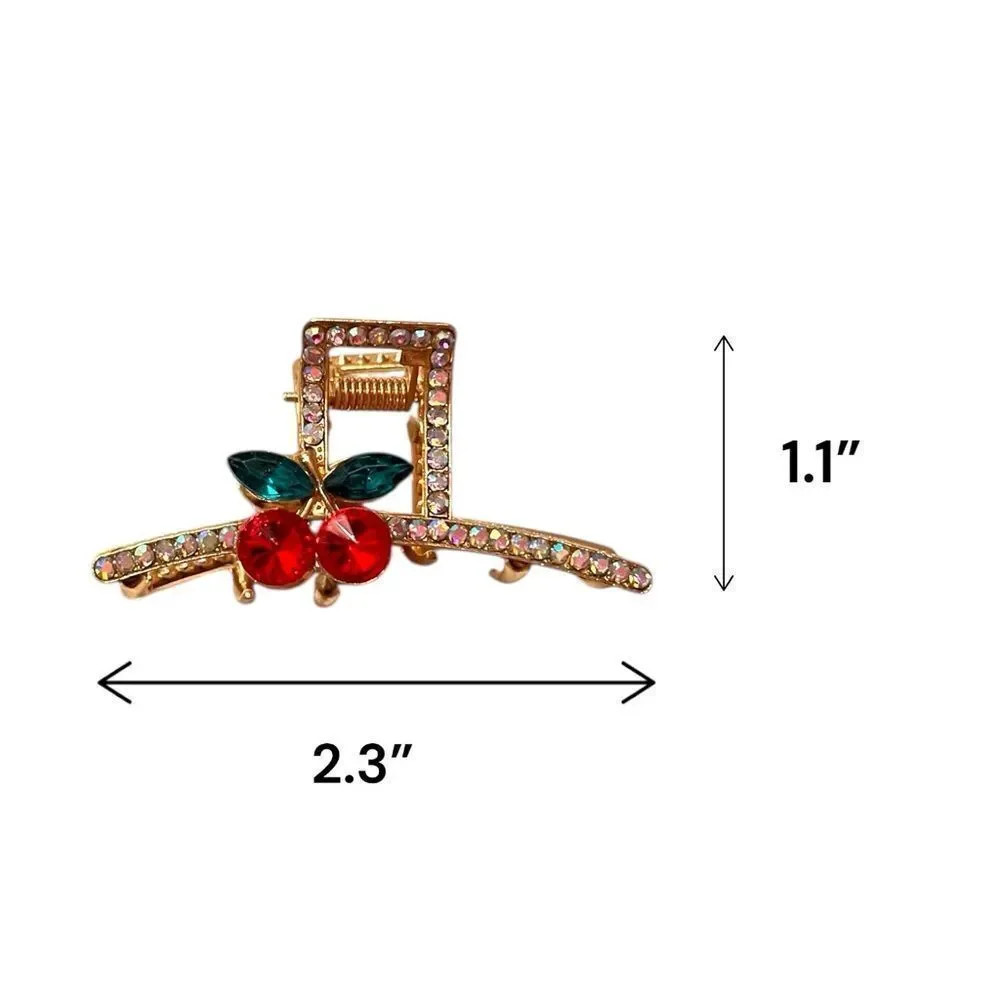 Elegant Red Cherry And AB Rhinestone Small Gold Hair Claw